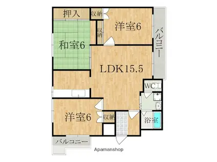 矢追マンション(3LDK/5階)の間取り写真