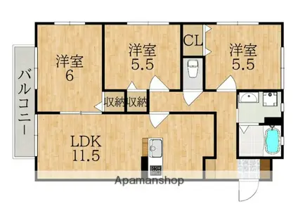 プラウディア富雄(3LDK/2階)の間取り写真