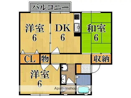 メルベーユA(3DK/1階)の間取り写真