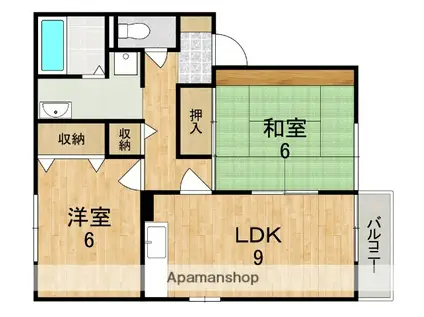 ガーデンスクエア祝園A棟(2DK/2階)の間取り写真