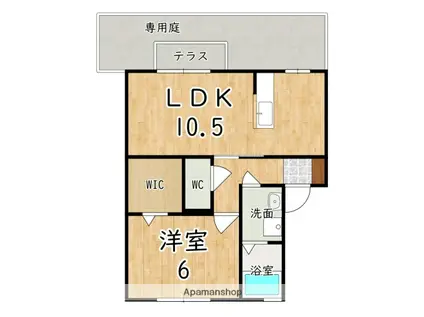 パルコートサン B棟(1LDK/1階)の間取り写真