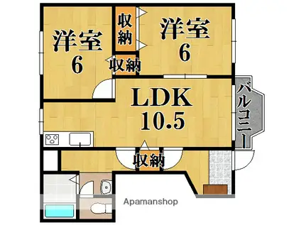 サンモールB(2LDK/1階)の間取り写真