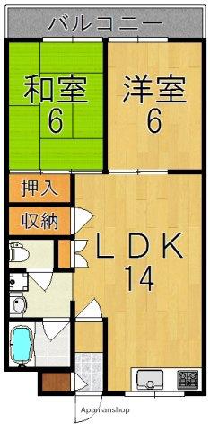サンパレス西ノ京(2LDK/2階)の間取り写真