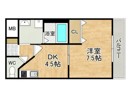 アムール野村I(1K/1階)の間取り写真