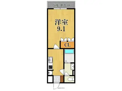 クリスタルビューI(1K/2階)の間取り写真