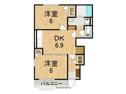 メゾン・ド・弦月(2DK/1階)の間取り写真