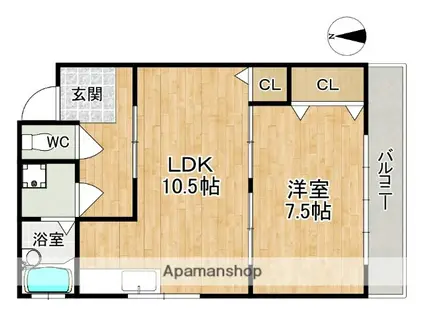 北袋町ハイツ(2LDK/2階)の間取り写真