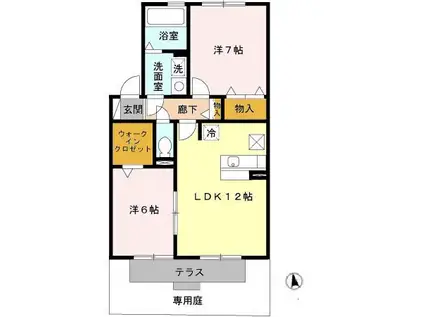 ヴェルジェⅢ(2LDK/1階)の間取り写真