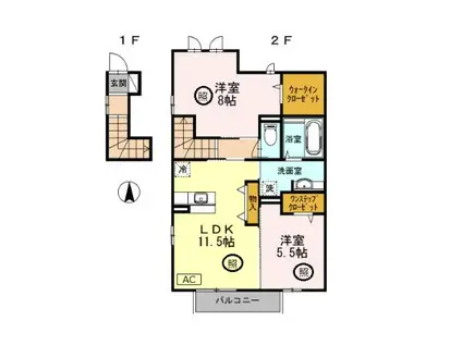 シャルマン ヴィラージュD棟 D棟(2LDK/2階)の間取り写真
