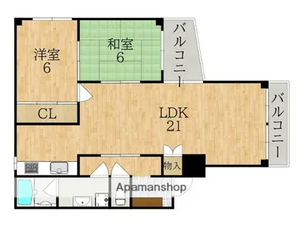 ニューハイツ富雄(2LDK/4階)の間取り写真