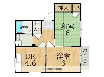 クレセール学園前B棟(2K/2階)の間取り写真
