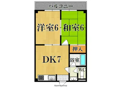 河辺ハイライフコーポ(2DK/4階)の間取り写真