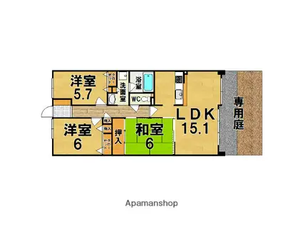 生駒東松ヶ丘アーバンコンフォート(3LDK/1階)の間取り写真