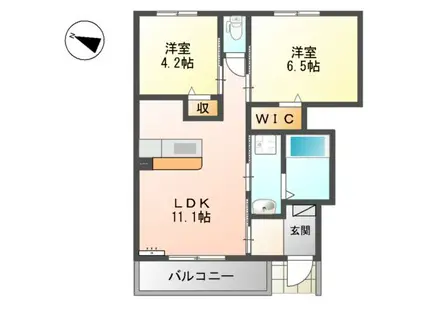 LIVRE東生駒(2LDK/1階)の間取り写真