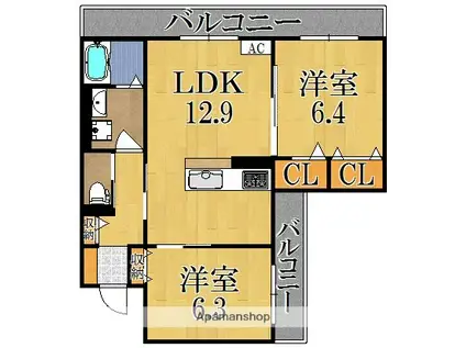 ロイスタ西大寺(2LDK/2階)の間取り写真
