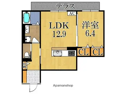 ロイスタ西大寺(1LDK/1階)の間取り写真
