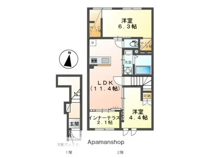 PORTE BONHEUR ふたかみ(2LDK/2階)の間取り写真