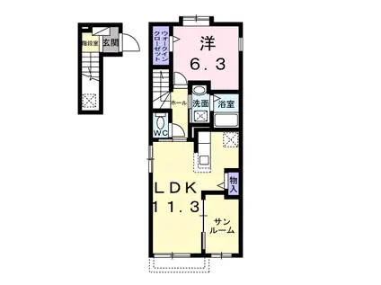 グリーンハイツ加茂Ⅰ(1LDK/2階)の間取り写真