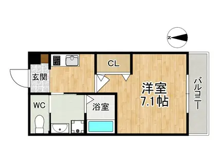 UNI FLAT 奈良法蓮町(1K/3階)の間取り写真