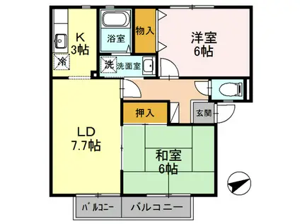 ファミール州見D(2LDK/2階)の間取り写真