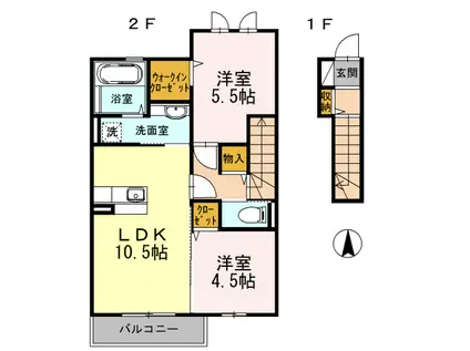 エスポワールⅡ(2LDK/2階)の間取り写真