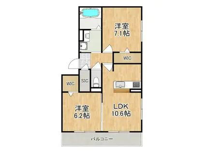 萩 II(2LDK/1階)の間取り写真