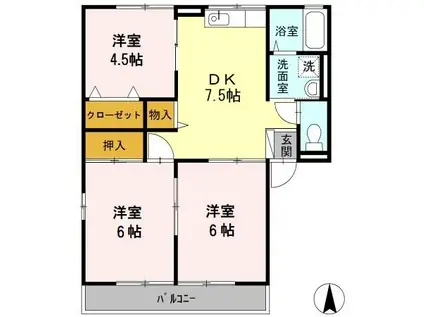 ハイム櫟 B棟(3DK/2階)の間取り写真