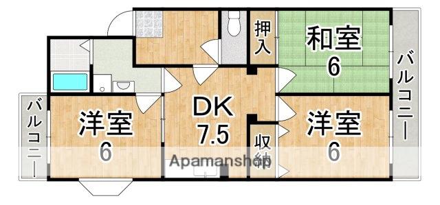リヴェール立野(3DK/4階)の間取り写真