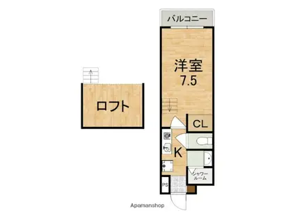 亀井参号館(1K/2階)の間取り写真