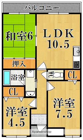 ジユネス東生駒(3LDK/1階)の間取り写真
