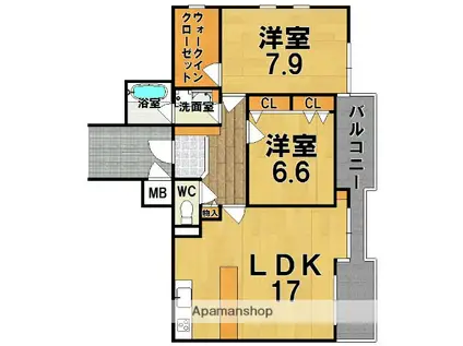 ビアンプラッセ(2LDK/3階)の間取り写真