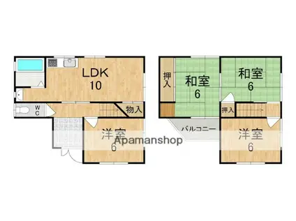 近鉄田原本線 新王寺駅 徒歩21分 2階建 築48年(4LDK)の間取り写真