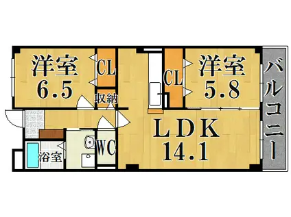 アヴェニュー東松ヶ丘(2LDK/2階)の間取り写真