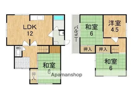 関西本線 王寺駅 徒歩18分 2階建 築48年(4LDK)の間取り写真