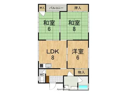 レジデンスオクダB棟(3LDK/2階)の間取り写真