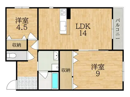 木津清水アパート(2LDK/2階)の間取り写真