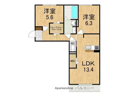 関西本線 法隆寺駅 徒歩21分 3階建 築1年(2LDK/3階)の間取り写真