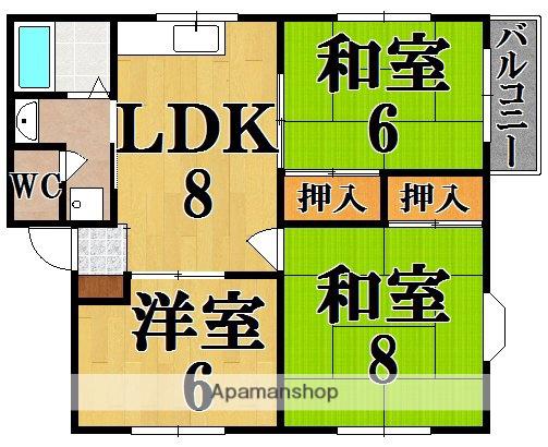 ハイツいかるが法隆寺(3LDK/2階)の間取り写真