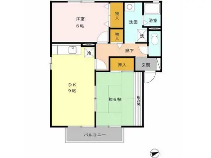 プルミエールC棟(2DK/1階)の間取り写真