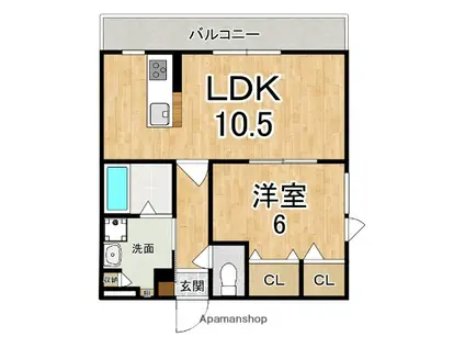 結充IMMEUBLE B館(1LDK/2階)の間取り写真
