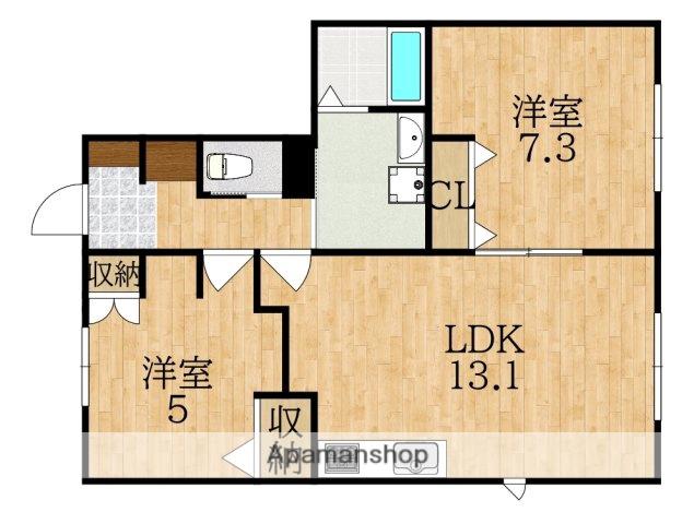 ボヌール学園前(2LDK/1階)の間取り写真