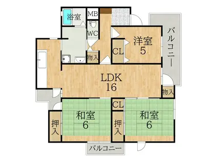 ハウスあやめ池(3LDK/3階)の間取り写真
