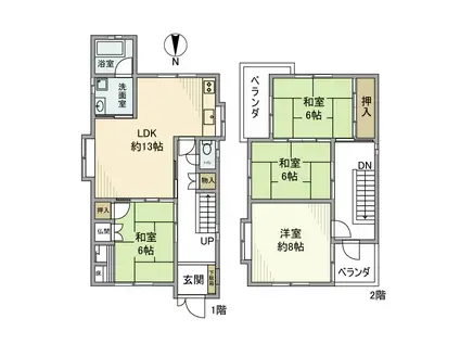 桜井線 三輪駅 徒歩9分 2階建 築40年(4LDK)の間取り写真