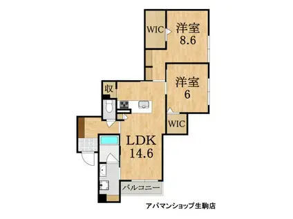 コティマヒルズ生駒(2LDK/2階)の間取り写真