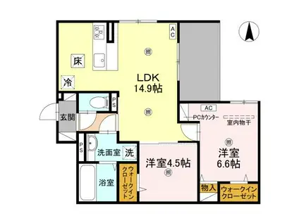 近鉄橿原線 田原本駅 徒歩13分 3階建 築1年(2LDK/1階)の間取り写真