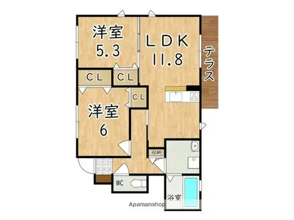 ル・リオン(2LDK/1階)の間取り写真