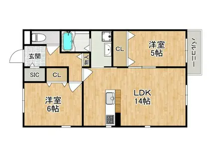 パラッツォ新大宮(2LDK/2階)の間取り写真