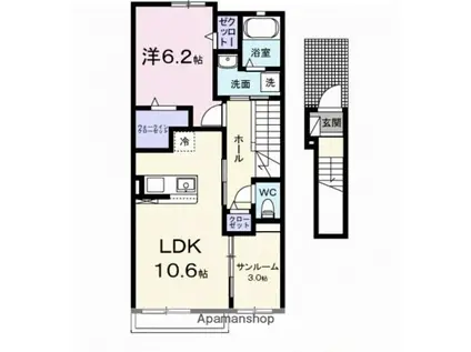 カーサセレノ(1LDK/2階)の間取り写真