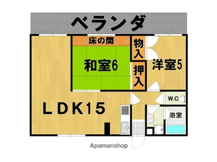 オークリーフ西大寺(2LDK/2階)の間取り写真