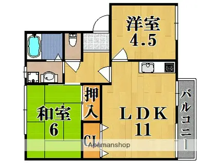 フレグランス祝園(2LDK/2階)の間取り写真